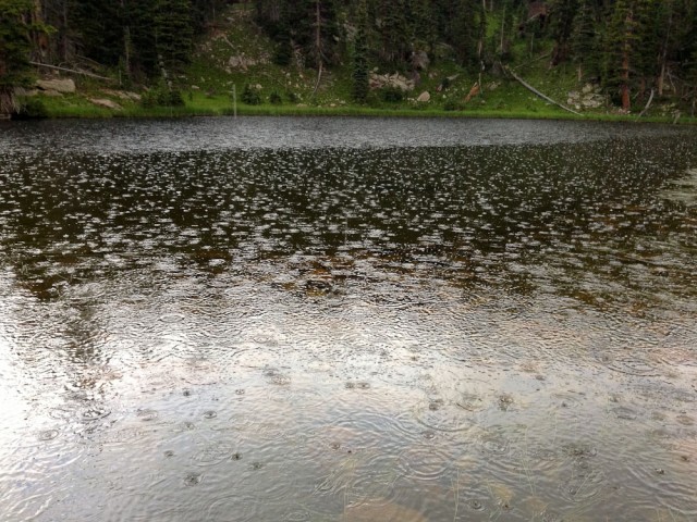 Hail falling into the lake