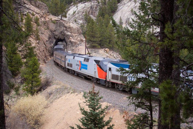 May 6, 2014: AMTK 156 at Tunnel 29, near Pinecliffe, Colorado.